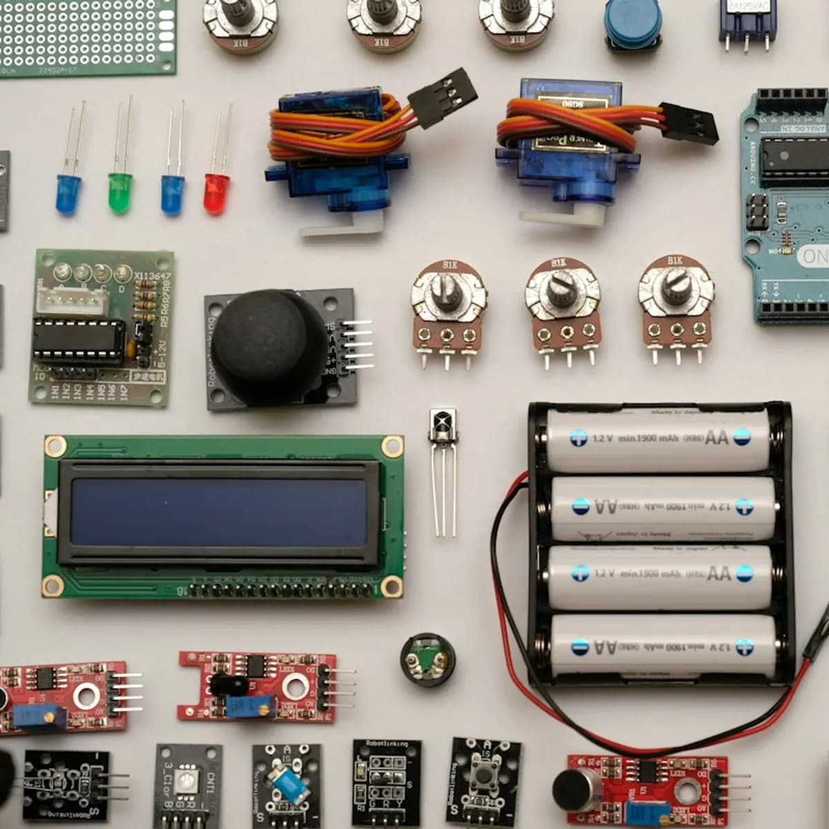 Electronics Starter Kit (boards, LCD, servos, sensors)